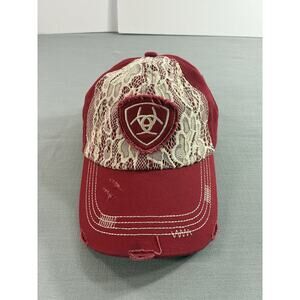 Ariat Womens Distressed Lace Baseball Cap Red Western Cowgirl Adjustable Hat